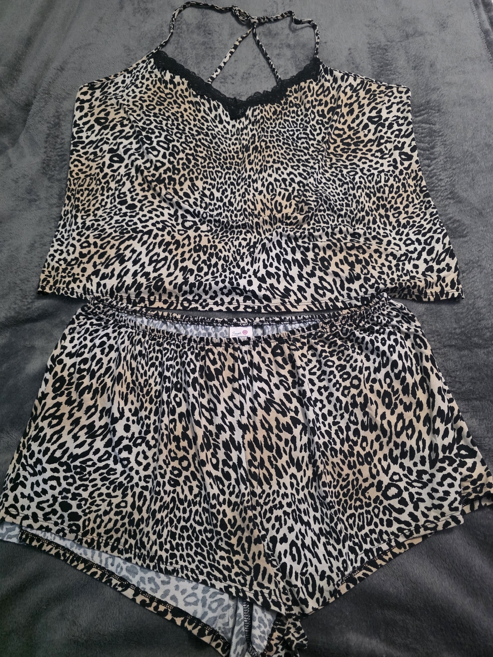 Secret Treasures Leopard Satin Cami & Shorts - Black & Tan